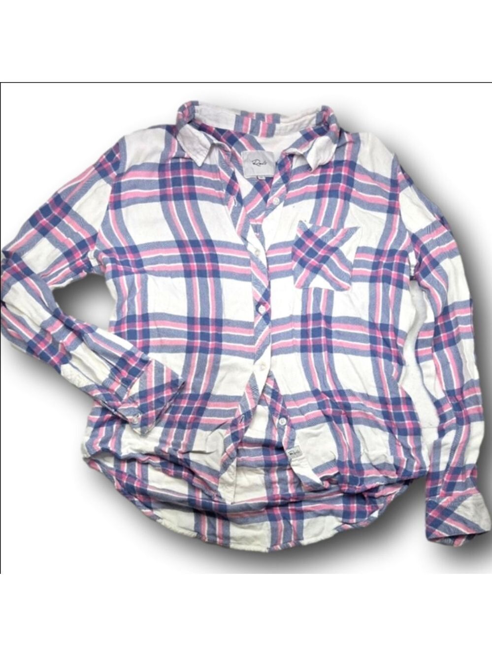 Women's Rails White Pink Blue Plaid Button Down Shirt M